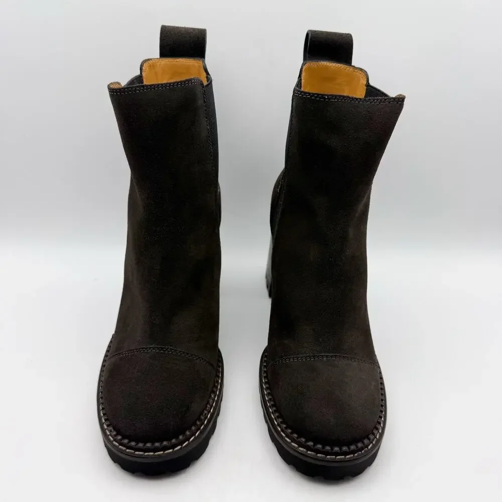 See by Chloe Womens Mallory Ankle Boots EU 37.5 US 7.5 Grey Brown Suede NIB